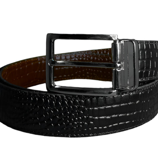 BLACK AND BROWN CROCODILE DOUBLE SIDED BELT