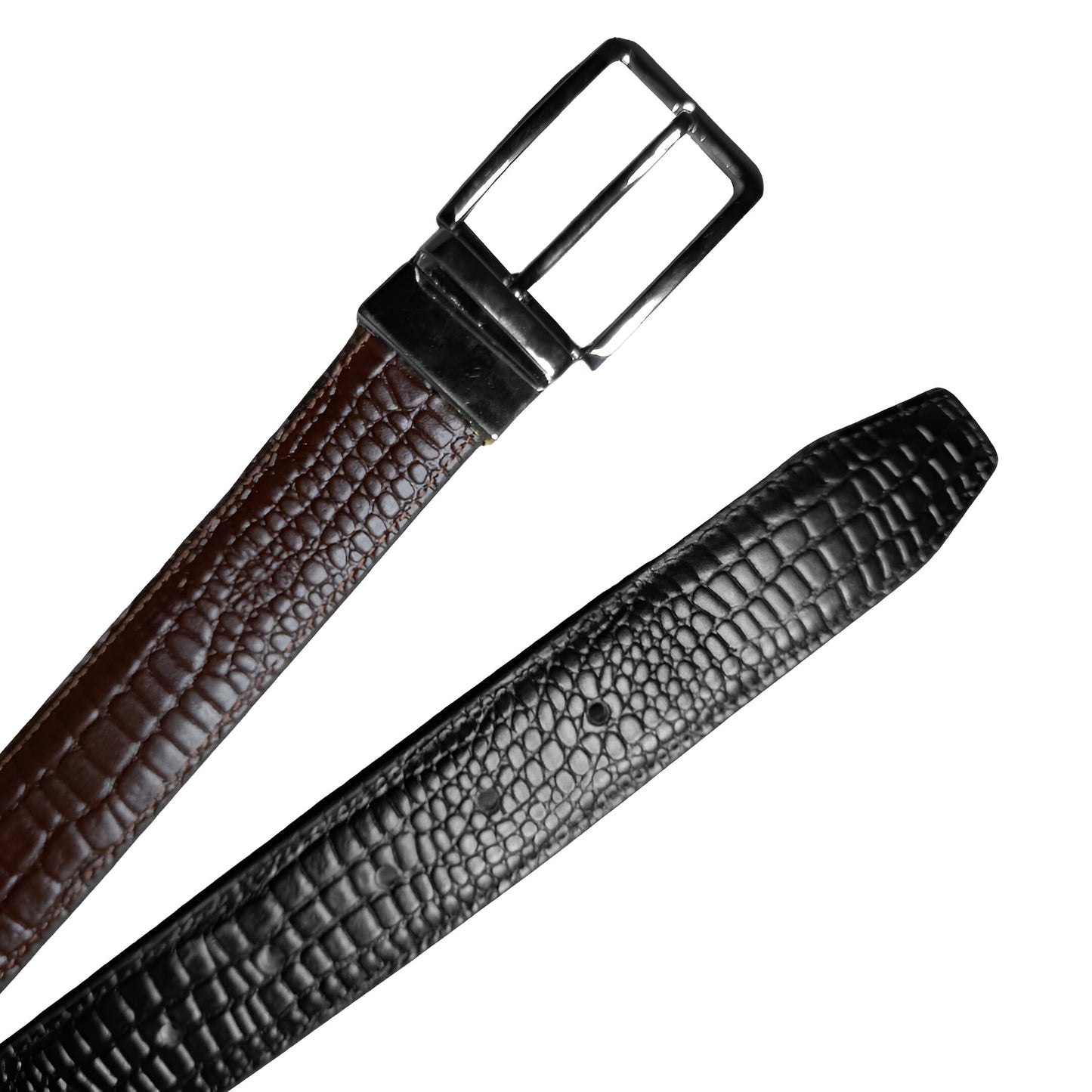 BLACK AND BROWN CROCODILE DOUBLE SIDED BELT